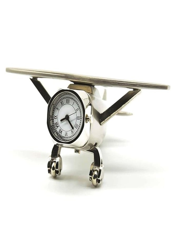 Bigsmall Airplane Shape Decorative Table Clock | Vintage Aircraft Design Desk Clock | Metal Finish Analog Clock for Home & Office Décor - Image 1